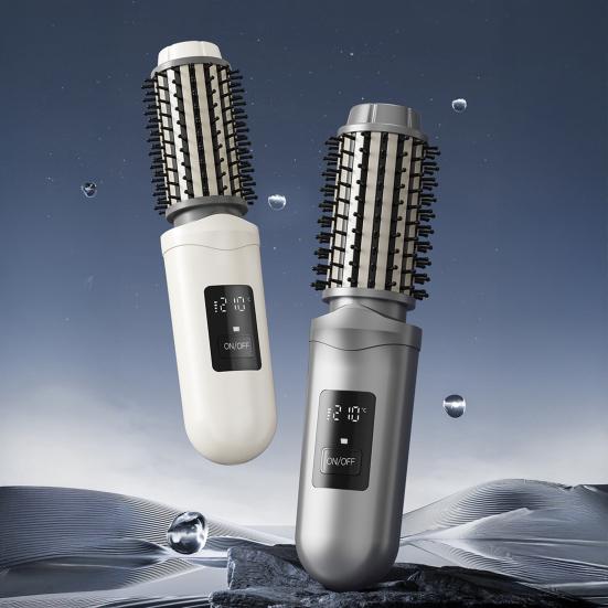 Cordless Hair Curling Iron Brush USB Rechargeable Travel Heated Round Brush 3-in-1 Fast Heating Thermal Brush Electric Hair Curling Wand Styling Tools