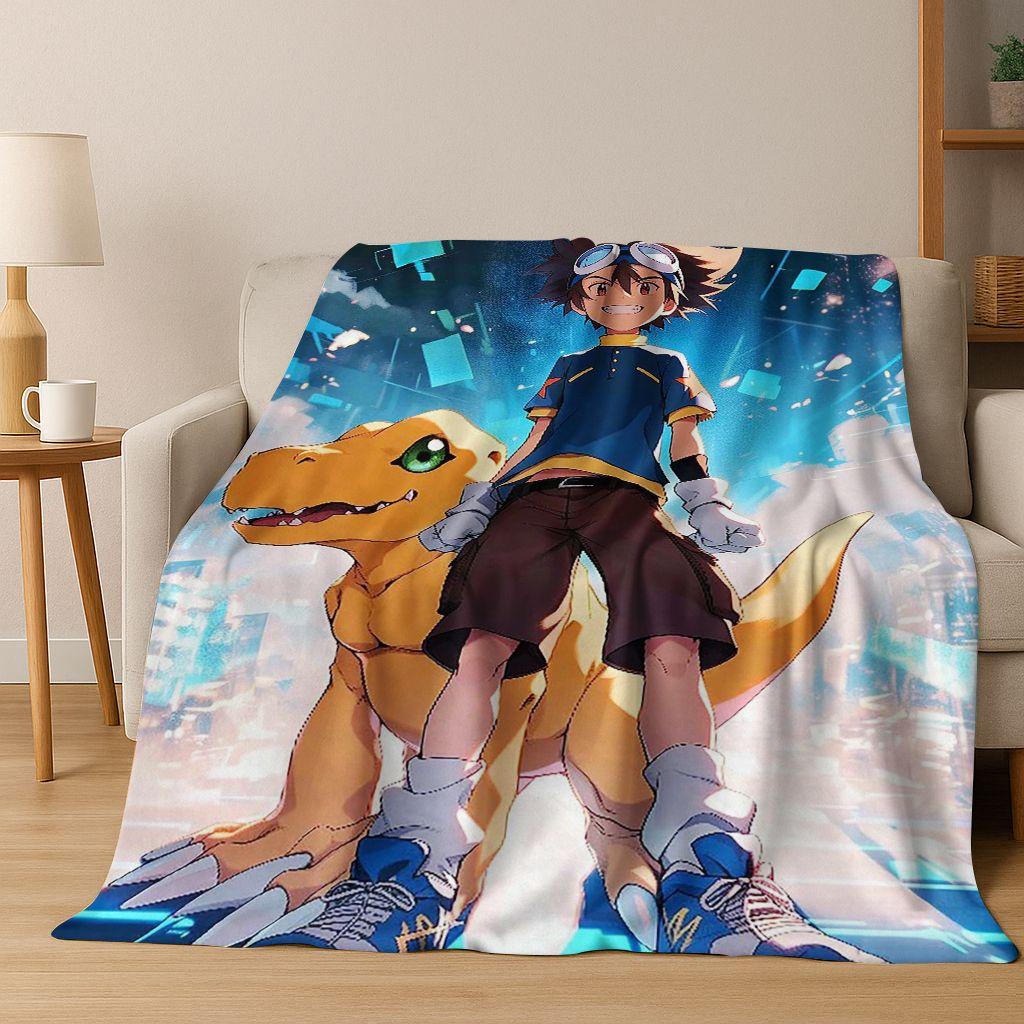 Retro Digimon Adventure Angewomon Agumon Cartoon Flannel Blanket,Cozy Soft Throw Blanket for Home Bedroom Bed Sofa Cover Kids