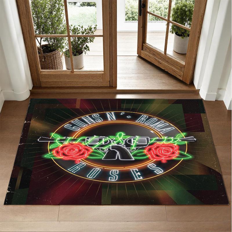 Guns N’ Roses Design Crystal Velvet Rug Soft Decorative Mat for Bedroom Entrance