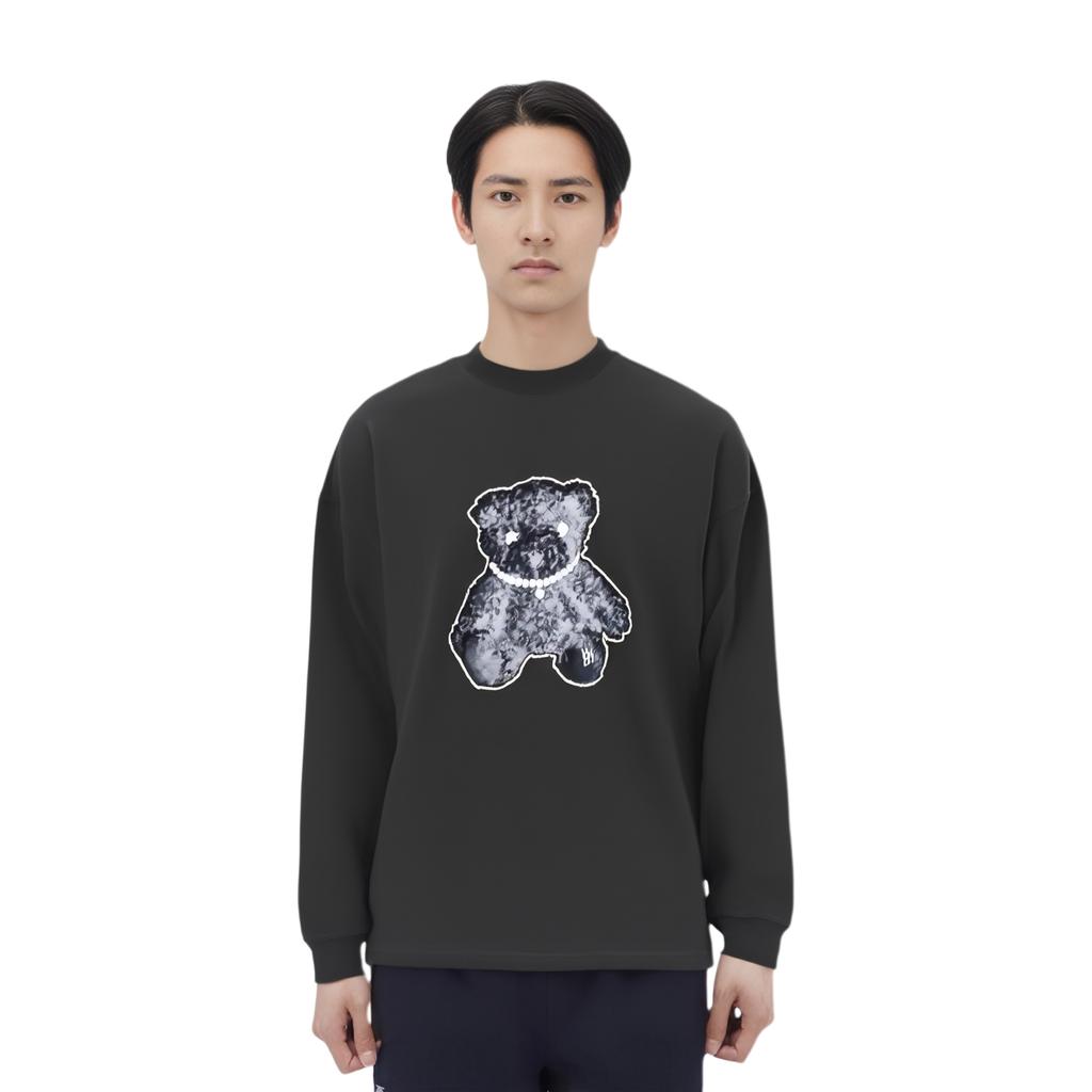 We11done Teddy Bear Pearl Necklace Print Round Neck Long Sleeve T-Shirt Men Tops Charcoal WD-TT9-20-116-U-CH