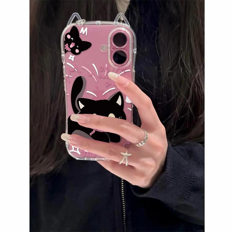 Scare the Black Cat for Apple IP16/17Promax Mobile Phone Case Air Cat Ears 15 Transparent 14 Cute 13 Soft