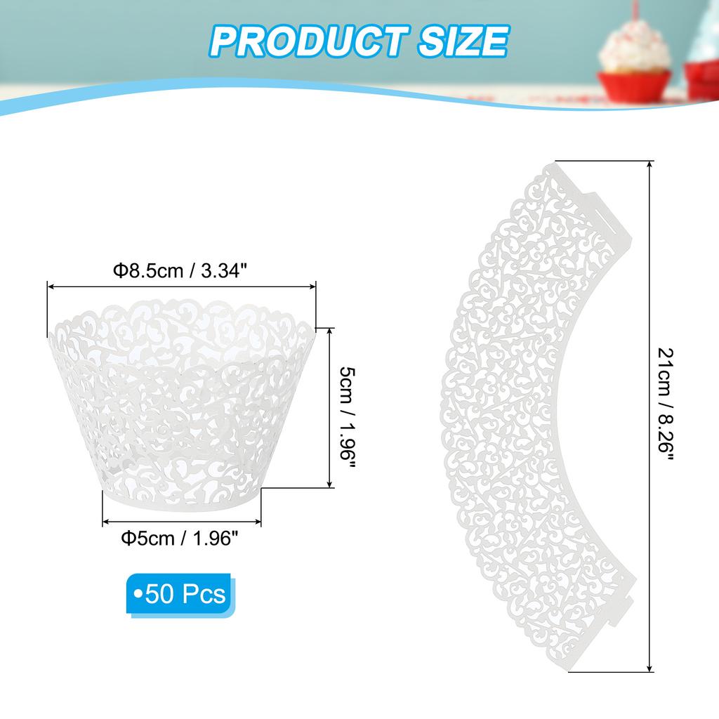 50pcs Baking Cups Standard Vine Decoration Laser cut Cupcake Wrappers Cake Toppers for Anniversary Birthday Weddings Parties