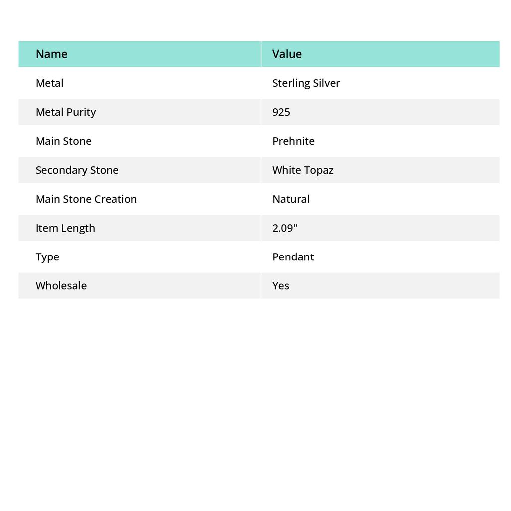 Prehnite, White Topaz 925 Sterling Silver Jewelry Pendant 2.09" g8D21