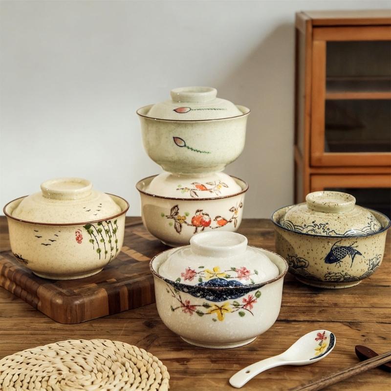 Elegant Ceramic Ramen Noddle Soup Bowl with Lid Microwave Oven and Dishwasher Safe for Formal Dining and Daily Activity