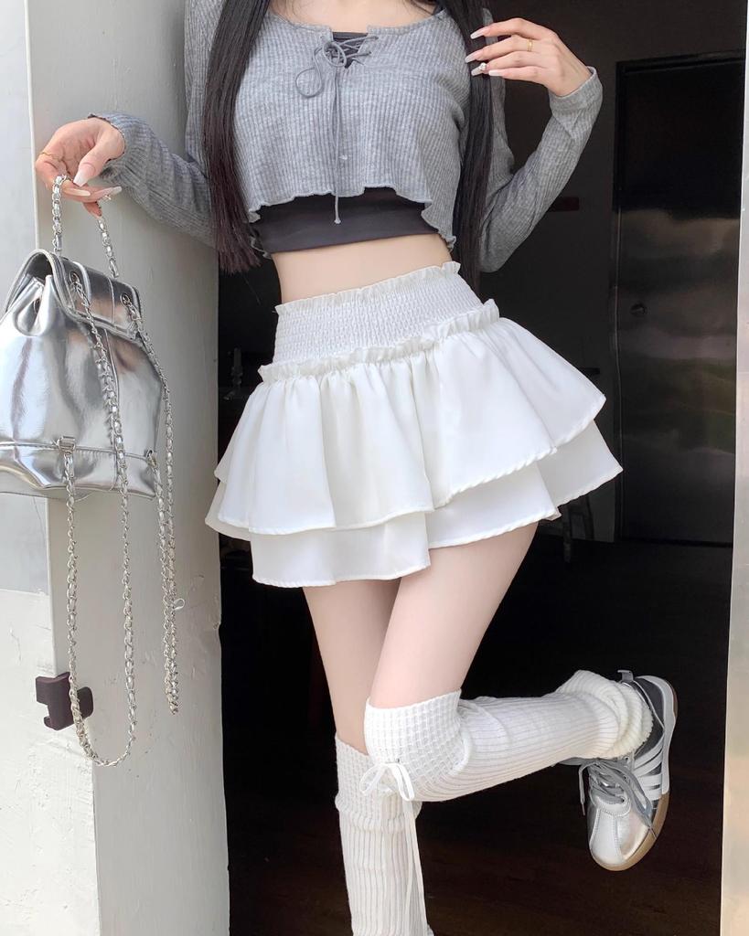 Women's Ballet-Style Puffy Midi Skirt: Elastic Waist, A-Line Flower Bud Design, Pleated Short Skirt Pants