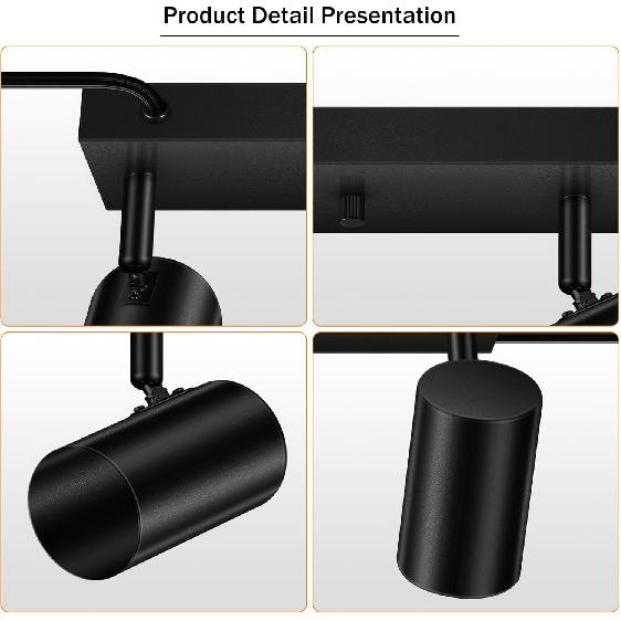 3 Light Track Lighting Kit,Black 3 Way Modern Plug in Ceiling Spotlight,Industrial LED Wall Light for Kitchen Cabinet Gallery Bar Hallway Living