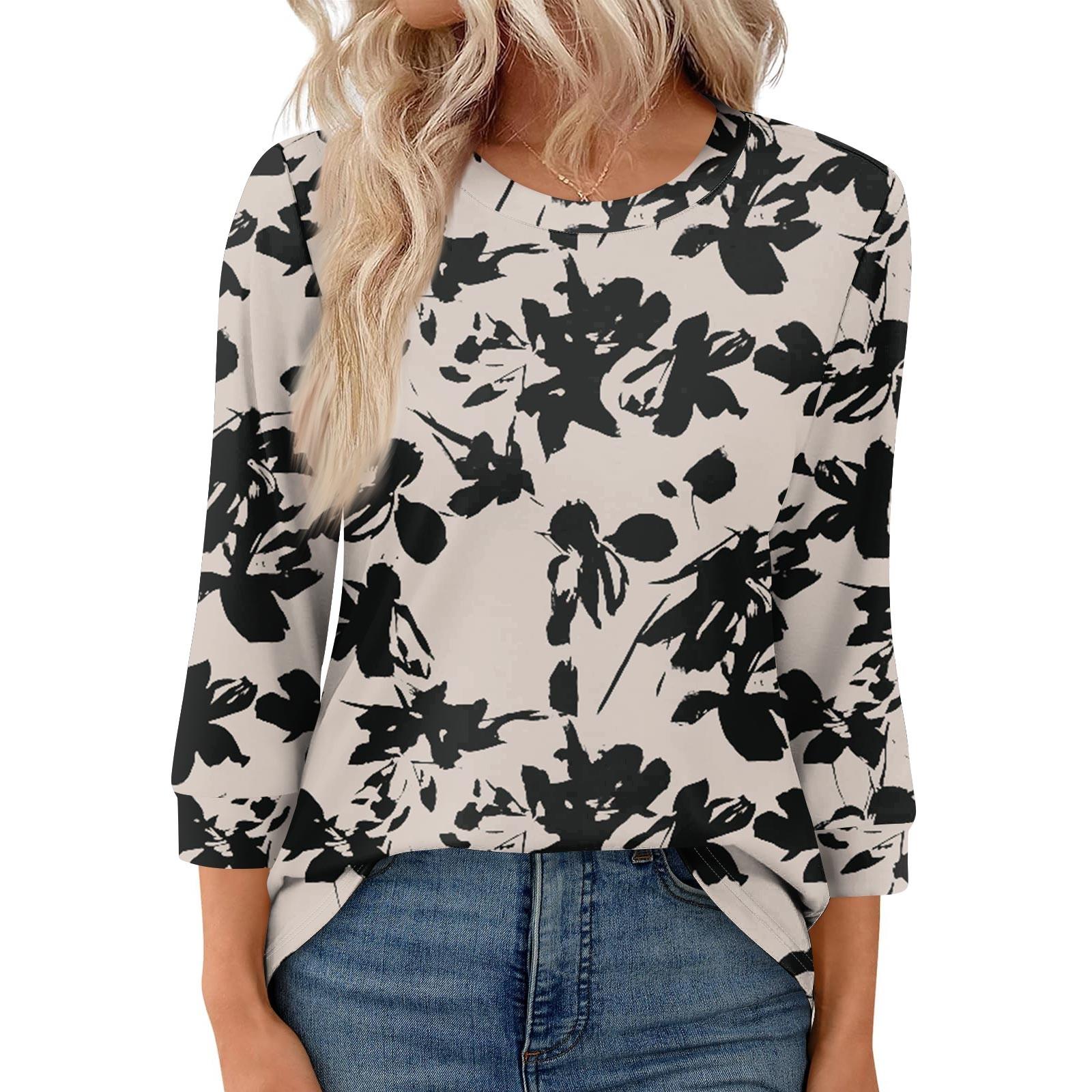 

Женская модная повседневная свободная футболка с круглым вырезом и рукавами 3/4 с принтом, женский топ M