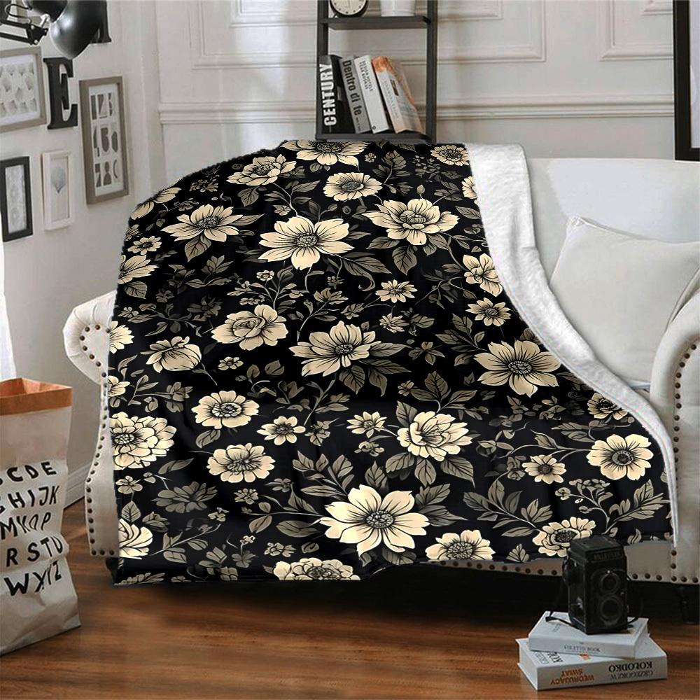 1pc Floral Pattern Lightweight Flannel Blanket, Comfortable and Warm Blanket, for Office and Camping Sofa Bed, Livingroom143