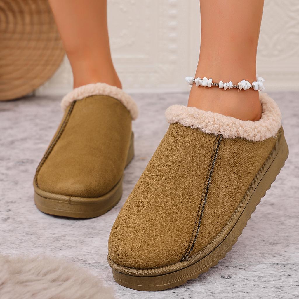 Fashion Round Head Sexy Comfortable Non-slip Casual Flat Slippers Winter Suede Thick Sole Large Size Cotton Drag for Women