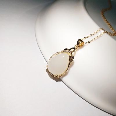Water Drop Shaped Imitation Hetian Jade Pendant Women'S White Chalcedony Necklace Electroplating