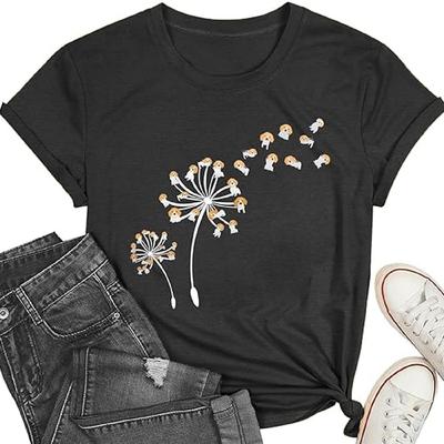 Anbech Womens Dandelion Graphic T-Shirts Teen Girls Cute Sunflower Print Casual Tee Tops