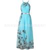 Women's Sleeveless Halter Straight Fit Loose Waist Fresh Floral Print Maxi Chiffon Dress