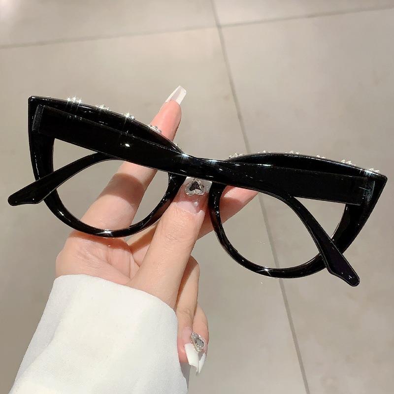 Retro Anti Blue Light Optical Sexy Cat Eye Diamond Glasses Frame Women For Female Luxury Brand Designer Myopia Punk Eyeglasses