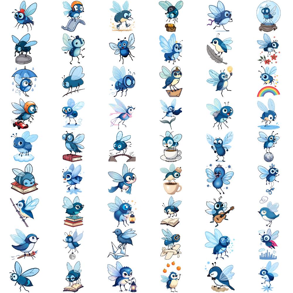 54 шт. Временные татуировки Синие Мультяшные Мухи Временные Тату Наклейки Милые Иллюстрированные Пчелы Мультяшные Для Щечек