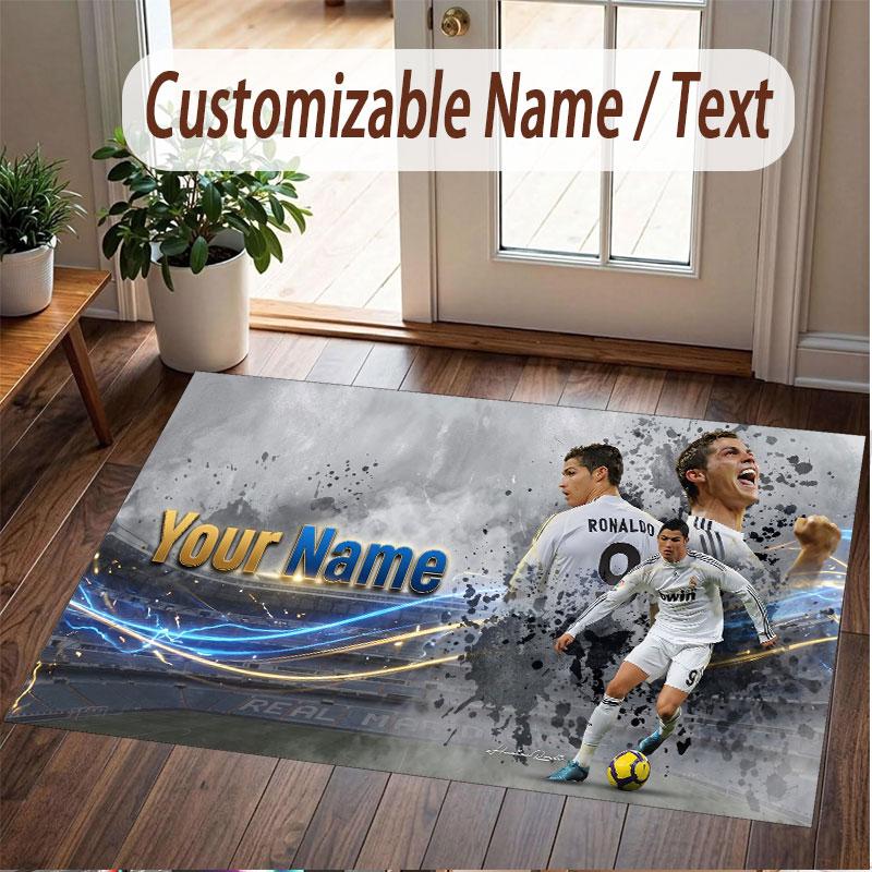 Custom Rug Cristiano Ronaldo Pattern Print Name Text Soft Non‑Slip Floor Carpet for Home Indoor Decoration