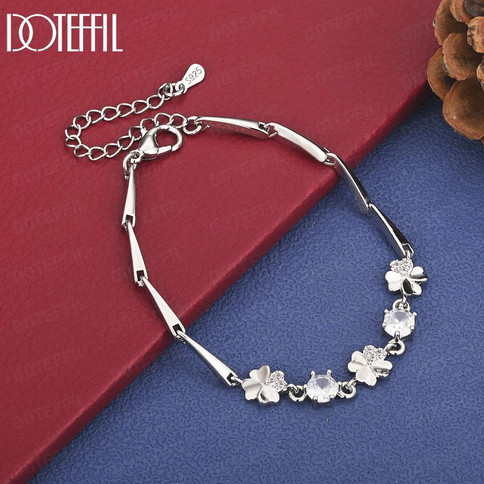 

Браслет з чотирилистою конюшиною зі стерлінгового срібла 925 проби з кубічним цирконієм AAA Подарунок Весільна прикраса 20cm