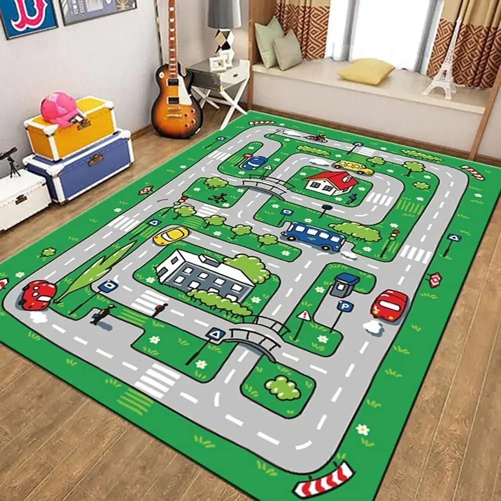 Cartoon Road Cute Children's Game Room Carpet Plush Modern Home Decorative Rug for Bedroom Non-slip Washable Play Mats Large