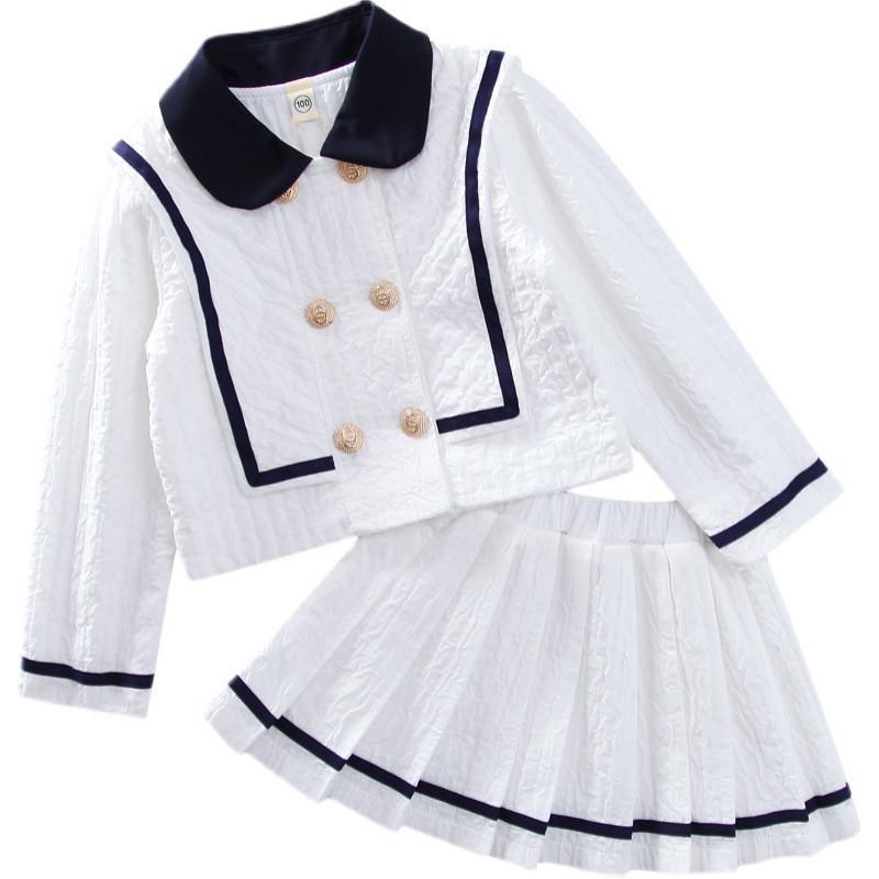 Children's 2024 Autumn Korean Fashion Academy Short Skirt Two-Piece Set