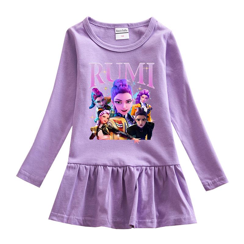 Korean Baby Girl Cartoon Ruffle Dress with Kpop Demon Slayer Princess Skirt 110 cm