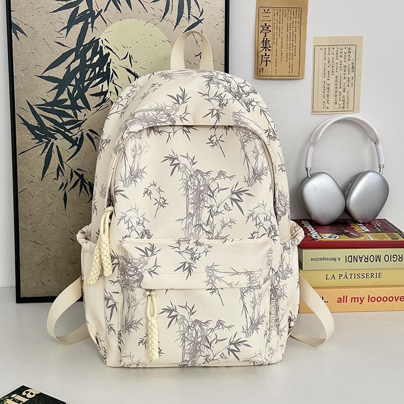 Color Solid Simple Bamboo Pattern Student Backpack For School And Use Daily