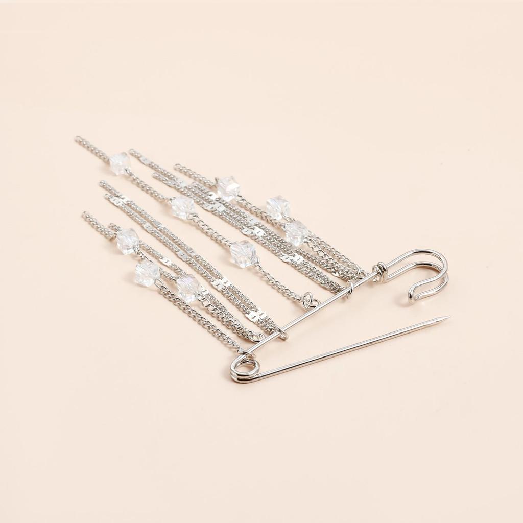 European & American Fashion Multi-tassel Square Crystal Brooch Pin for Women