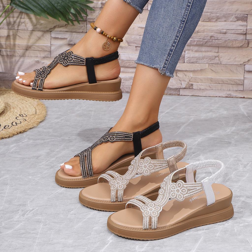 2025 summer new muffin platform sandals fairy wind water diamond fish mouth casual wedge heel beach sandals