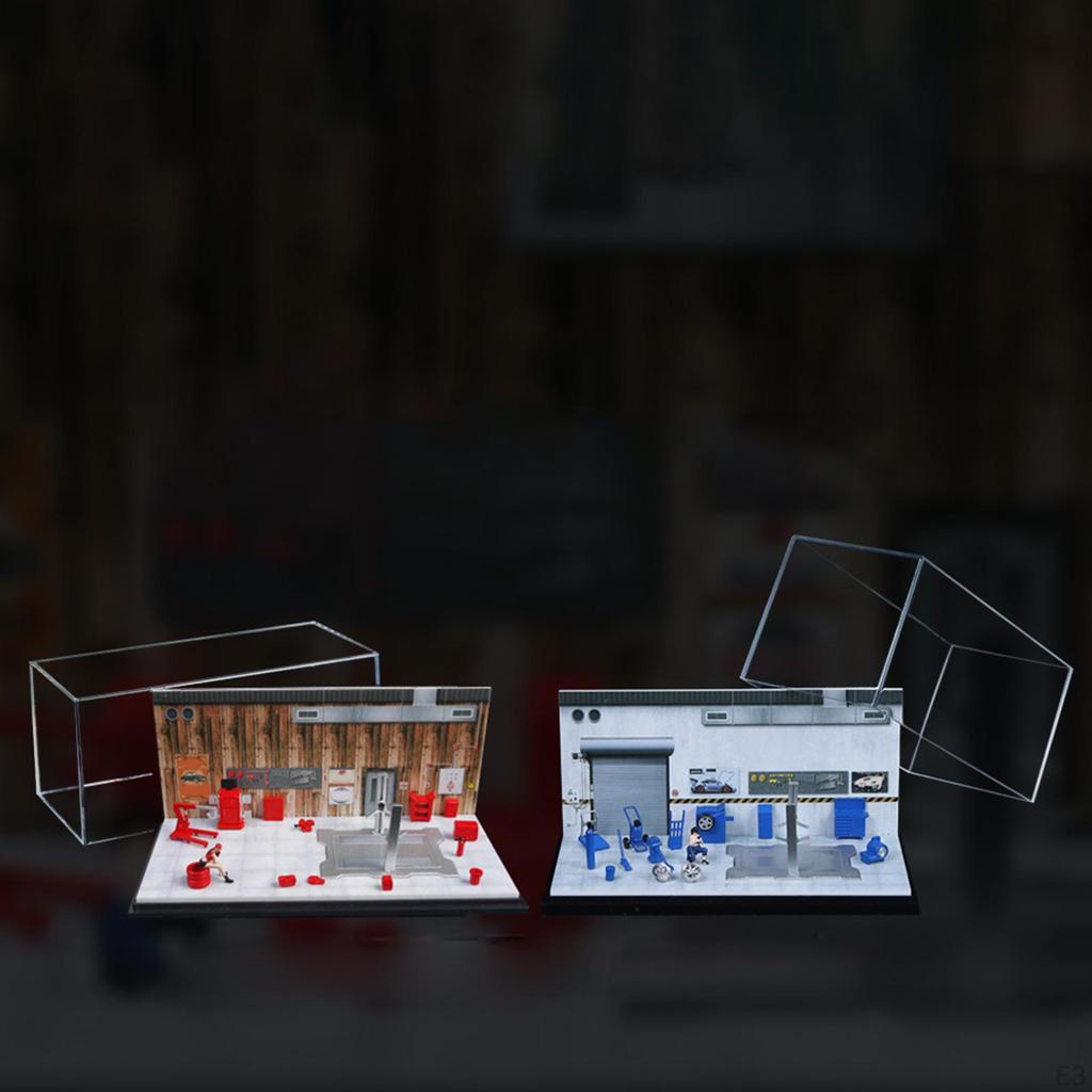 1/64 Auto Repair Shop Model Diorama Miniature,DIY Assembly,Layout Prop Collections Gift Tabletop