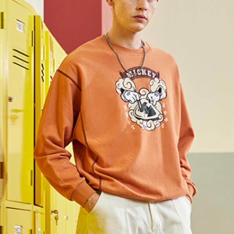 Li-Ning X Disney Co-Branded Cartoon Print Loose Crew Neck Sweatshirt Men Tops Fawn AWDR137-3