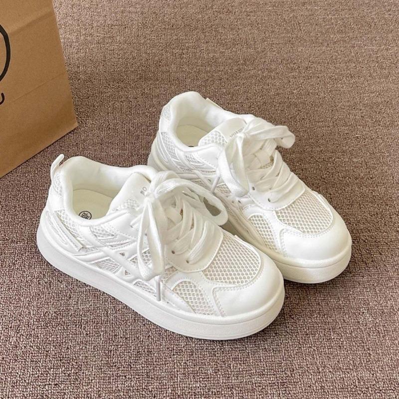 Niche Wasteland Wind Board Shoes Women's New Summer Mesh Shoes Breathable Mesh Thick-soled White Shoes Campus Style