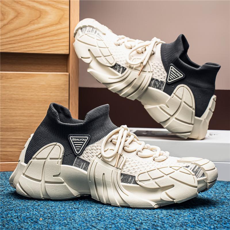 Casual running non-slip sports thick sole heightening men's and women's dad shoes couple flying woven mesh breathable and versatile