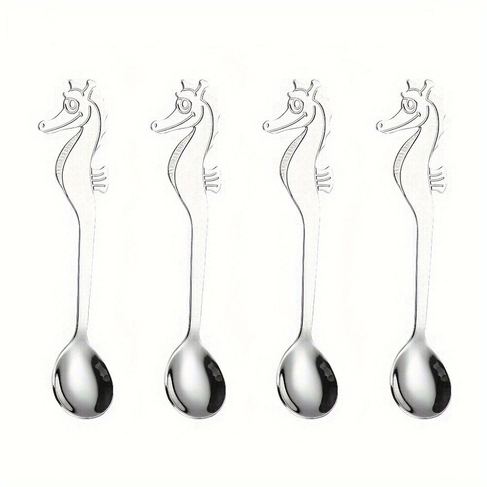 

Set of 4 Seahorse-Shaped Coffee Spoons—Made of Durable Stainless Steel with A Hanging Design, These Spoons Are Ideal for Stirring Coffee and Tea