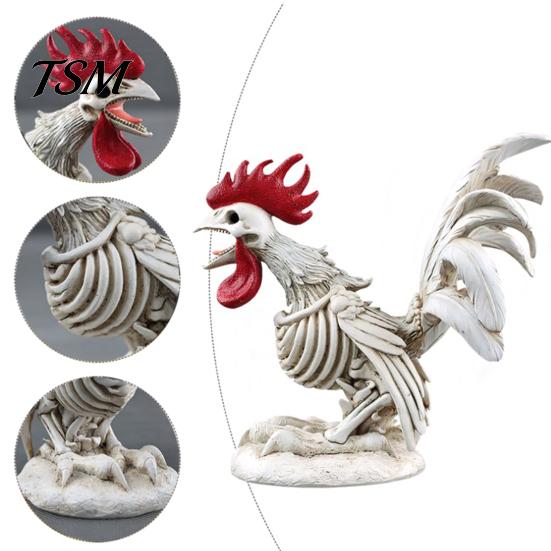 Hand Painted Bone Texture Halloween Skeleton Rooster, Lifelike Chicken Decoration, Spooky Animal Funny Figurine Statue for Desktop Yard Garden Outdoor
