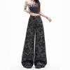 Wide Leg Workwear Denim Camouflage Trousers Women Large Size High Waisted Thin Loose Casual Straight Dragging Floor Trousers Long Denim Pants