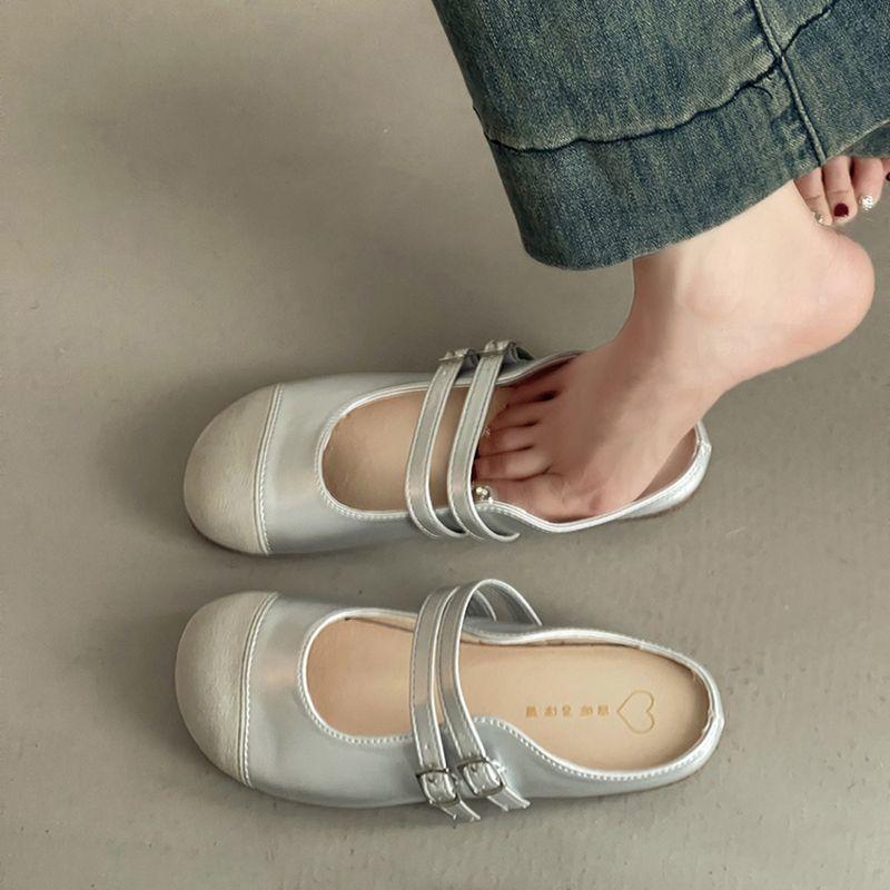 Wear Flat-bottomed Non-slip and Versatile Mary Jane Shoes for Women's 2025 Summer New Fashion Temperament Splicing Bag Head Cool Slippers