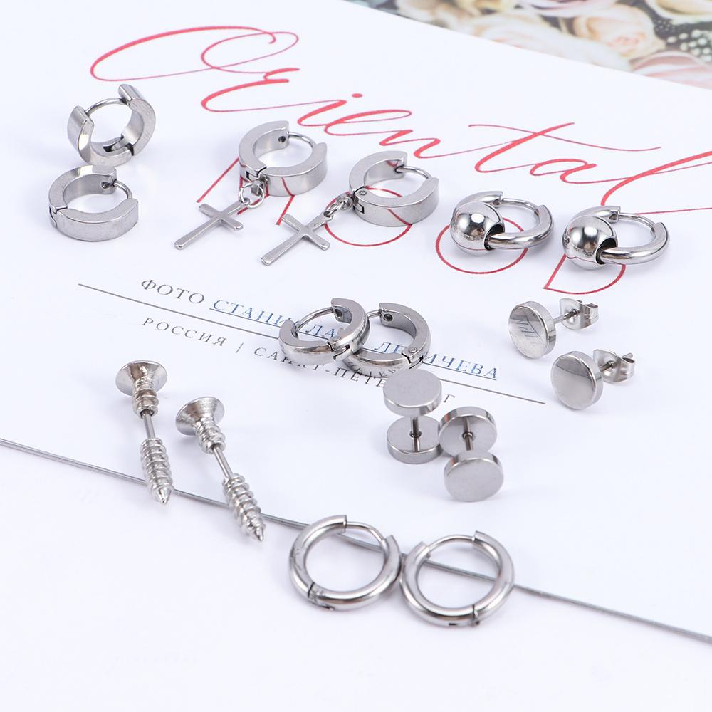 8 Pairs/set Unisex Round Circle Stainless Steel Hoop Earrings Jewelry set Stud Earring Drop Earring