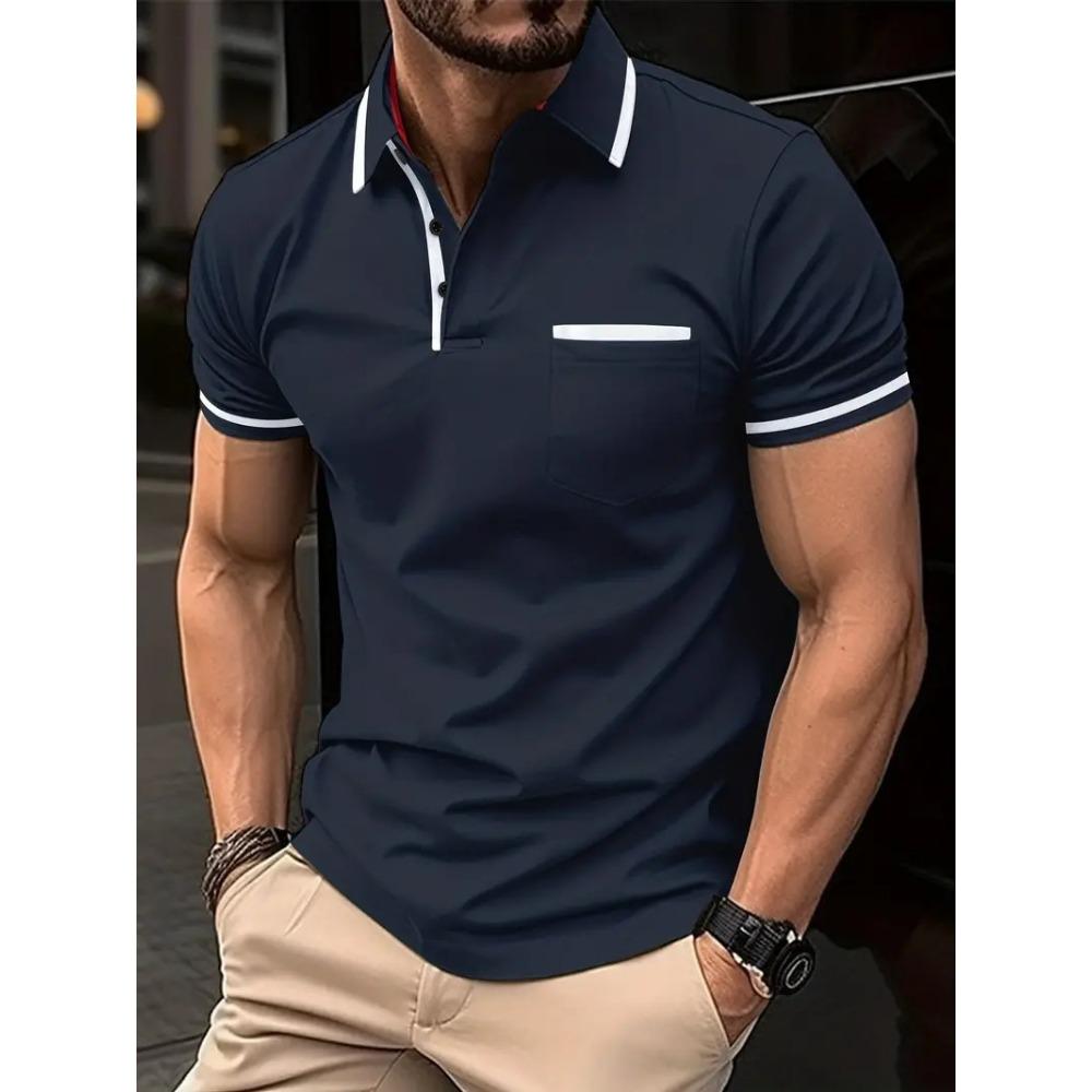 Pocket Splicing Polo Men's Casual Shirt