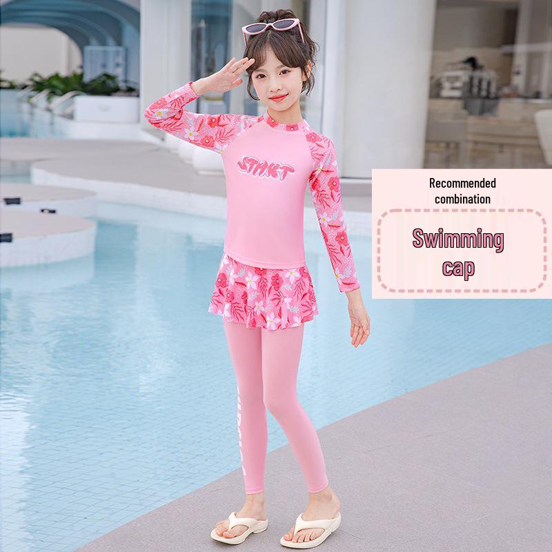 Girls' 2025 Long Sleeve Two-Piece Swimsuit for Sun Protection – Ideal for Middle and Big Kids, Perfect for Hot Springs and Swimming.