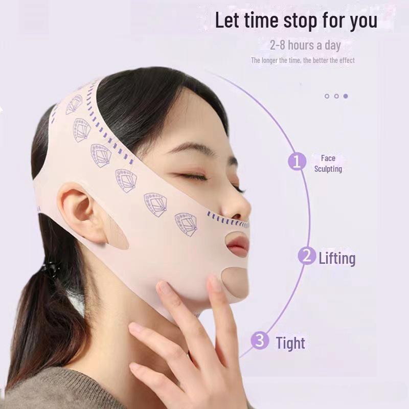 Ansiktsformande Nasolabialrynkbandage Sovmask - Andningsbar Elastisk Uppstramande Hakrem