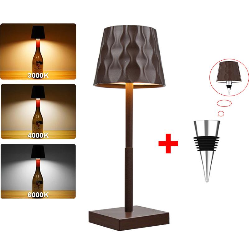 2025 New LED Table Lamp Wireless Wine Bottle Lamp 2-in-1 3 Colors Stepless Dimming Lamp Rechargeable Creative Ambient Light