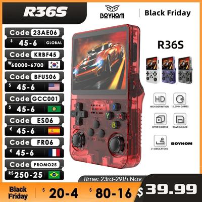 NEW 128G R36S Retro Handheld Video Game Console Linux System 3.5 Inch IPS Screen Portable Pocket Video Player 64G Games With Bag