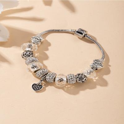 Sparkling Crystal Beaded Heart Bracelet With Rhinestone Pendant And Beaded Chain Charm