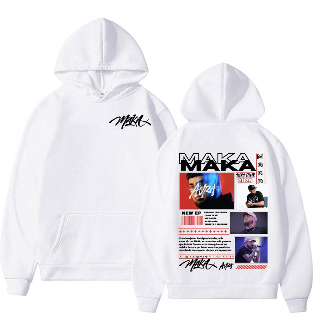 Rapper Maka Aura Tour 2025 Double Sided Print Hoodies Men Women Fashion Hip Hop Gothic Hoodie Casual Fleece Oversized Sweatshirt