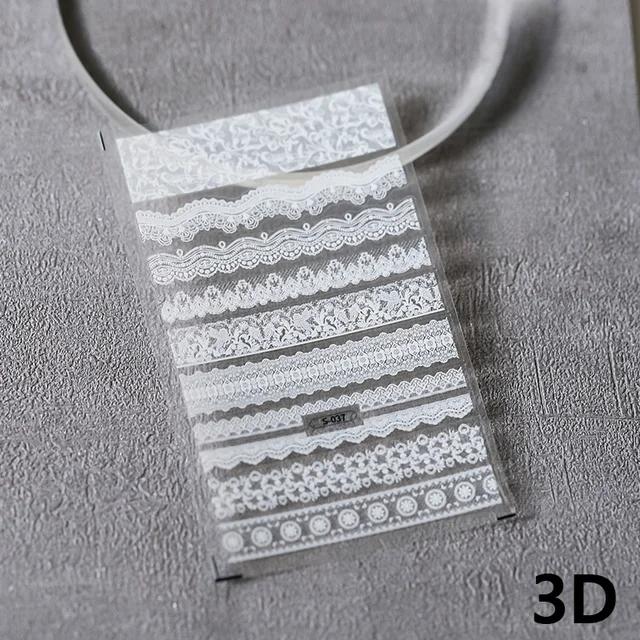 Cute Litter Bear Bowknot 5D Soft Embossed Reliefs Self Adhesive Nail Art Stickers Retro Black White Lace 3D Manicure Decals