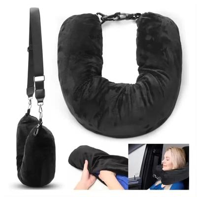 Tragbares, befüllbares Nackenkissen, platzsparendes, befüllbares Nackenkissen für Kleidung, verstellbar, bequem, Flanell für Auto, Zug, Flugzeug