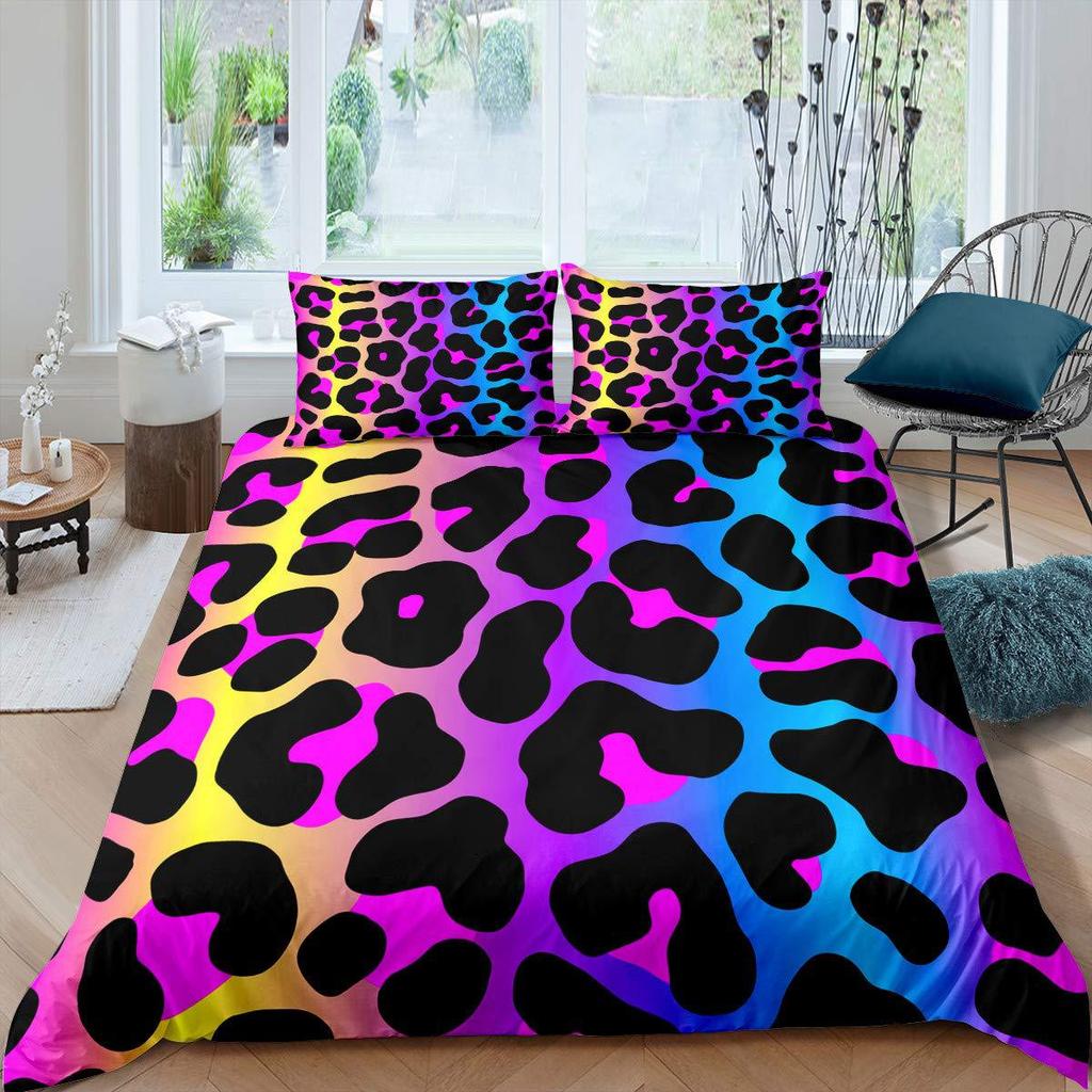 Purple Leopard Print Three-Piece Quilt Cover 3D Digital Printing Bedding Set Bed Cover