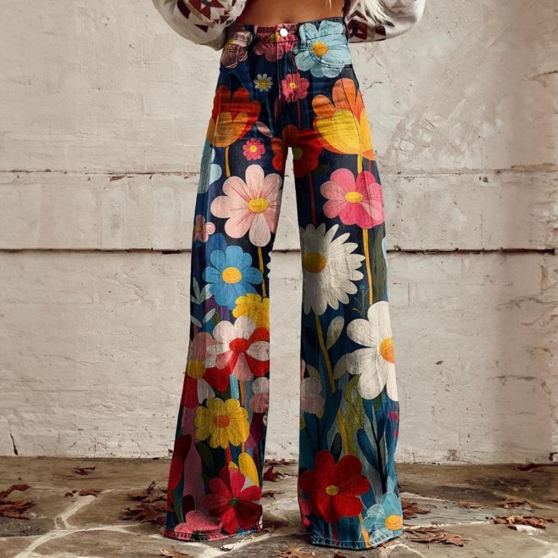 Pantaloni da Donna Stampati Casual Gamba Larga Pantaloni di Tendenza