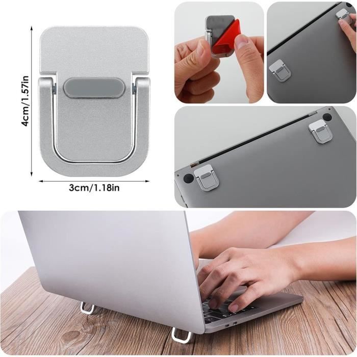 2x Mini Support d'Ordinateur Portable Tablette Téléphone, Support Autocollant pour Clavier Bureau Métal - Argenté