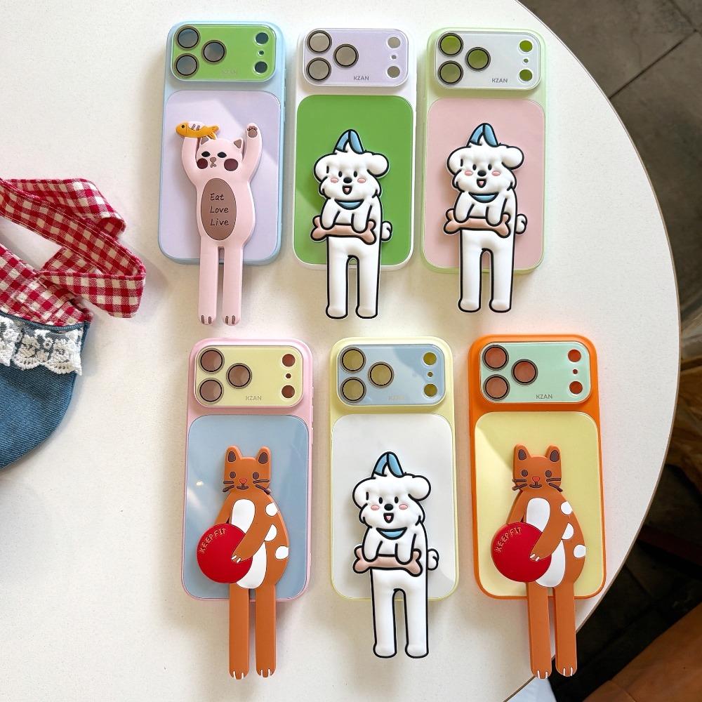 Simple Cute Cats Dog Foldable Stand Phone Case For iPhone 17 16 15 14 13 Pro Max Soft Pro Animal Bracket Drop Protection Cover