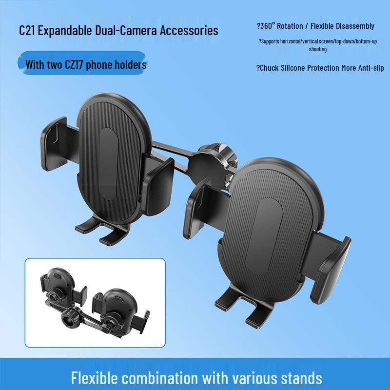 Dual-Camera Phone Holder: C21B Floor & Desktop Shooting Stand with 17mm Universal Ball Head