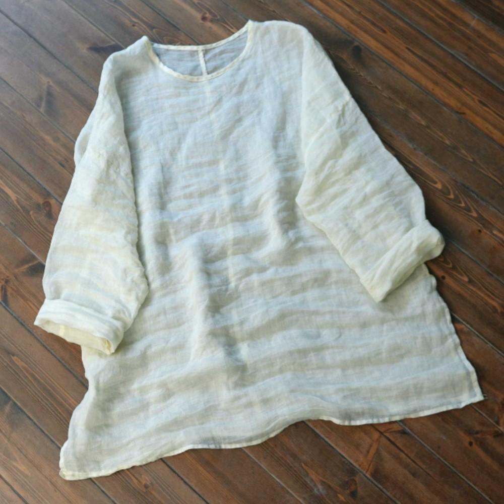 Johnature Damen Vintage T-Shirts Frühling Chinesischer Stil Rundhalsausschnitt Langarm Einfarbige Lockere Weiche T-Shirts